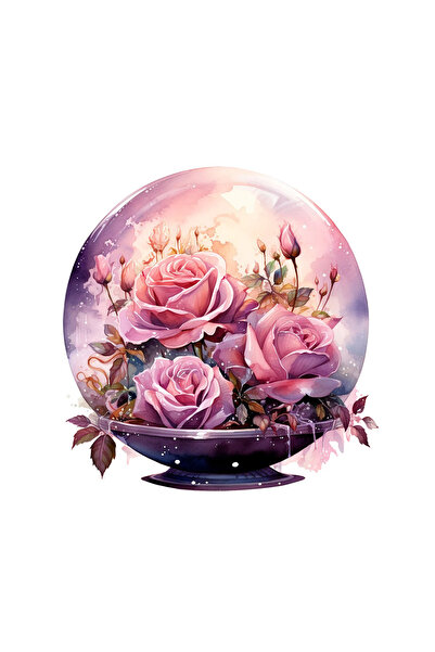 INOVATIX Set of 8 pieces, Sticker Crystal Globe with Pink Roses, INOVATIX®. 6 cm