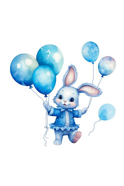 INOVATIX Set of 8 pieces, Sticker Bunny with blue skirt and balloons, INOVATIX®. 6 cm