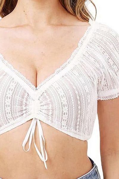 Dirndlwelle Short white lace bodysuit for women, Dirndlwelle