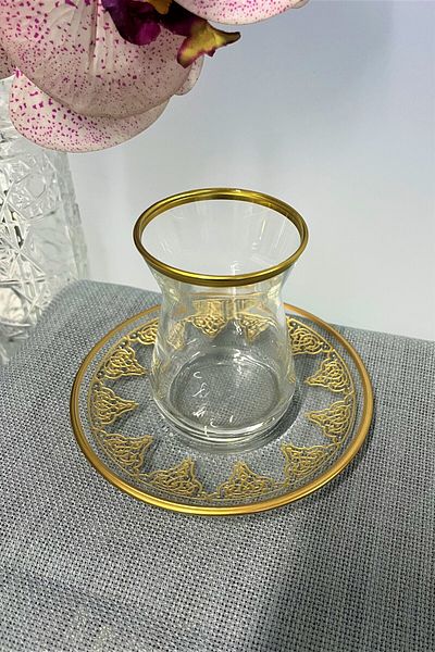 DECOSTYLE Paşebahçe İrem 42451 132 Cc Matte Gold Patterned 12 Piece Tea Set