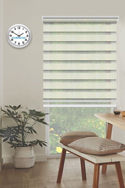 MEKSTOR Düz Geniş Pileli Krem Zebra Perde - Alüminyum Sistem