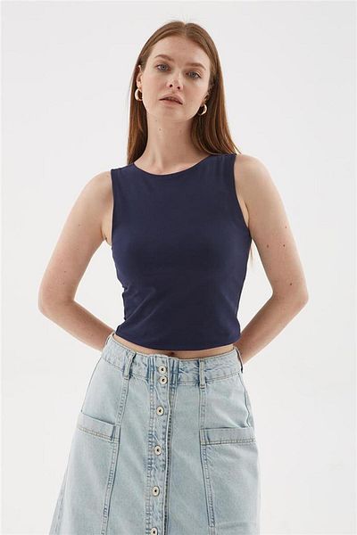 Fashion Friends Bluză crop fără mâneci bleumarin