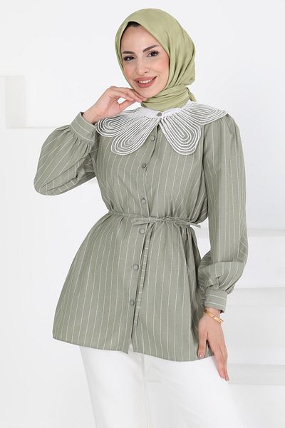 TOFİSA Striped Tunic Khaki - 27000