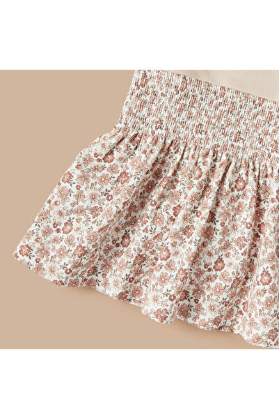 Juniors All-Over Floral Print A-line Dress with Short Sleeves and Round Neck