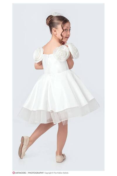 ALYA BUTİK Alya Sleeves Rose Detail Crepe Satin Mini Dress