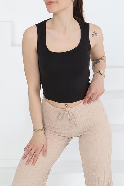 TOFİSA Cupral Oval Neck Crop Tank Top Black - 27278