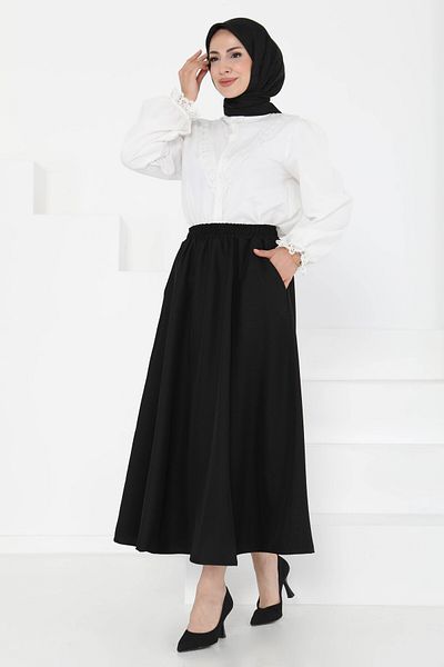 TOFİSA Skirt with Pockets Black - 27260