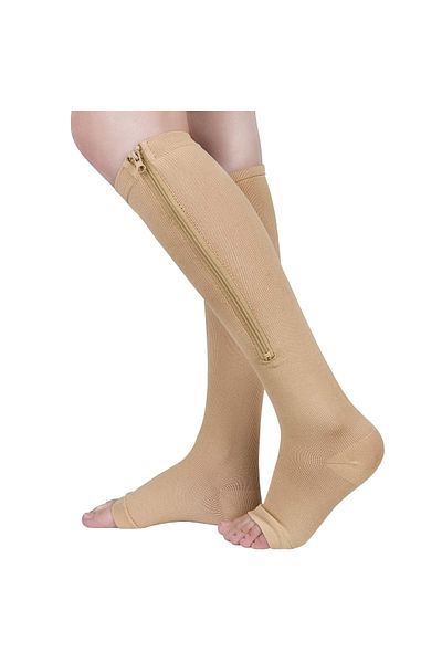 zenifique Set of 2 Zenifique Compression Socks, For Stimulating Circulation, With Zipper, Beige, Size Xxl
