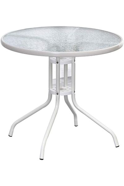 Generic Stylish Round Patio Table with Tempered Glass Top and Durable Metal Frame (WHITE)
