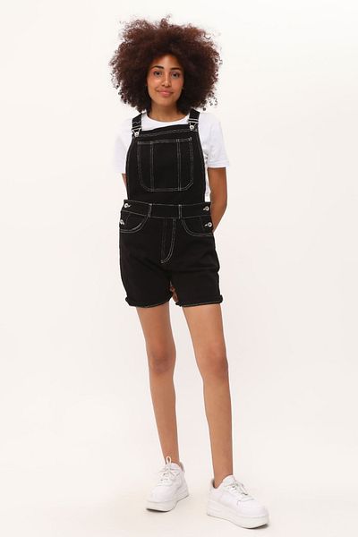 fehika Women's Black Comfortable Denim Carpenter Detailed Gardener Salopet Shorts Overalls