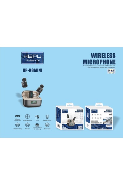 HEPU HP-K8MINI Kablosuz Yaka Mikrofonu | 2’li Set | Gürültü Engelleyici | 2.4G | | Şarj Kutulu