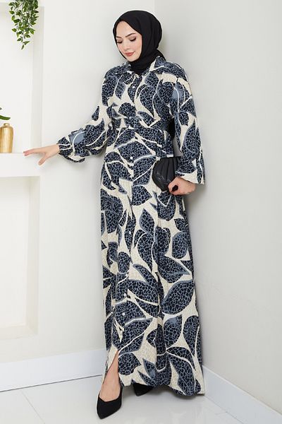 InStyle Leaf Polka Dot Pattern Anthracite Viscose Dress
