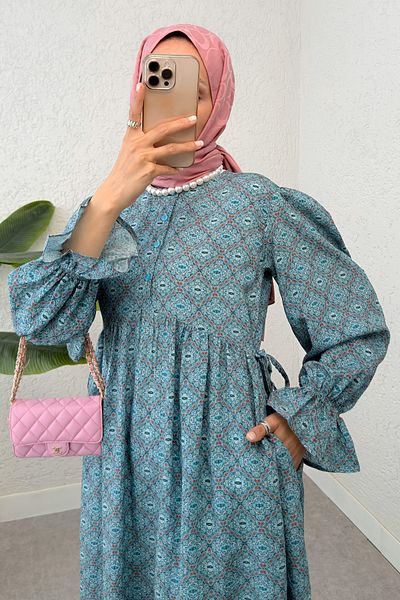 Salih Çelebi Μοτίβο Mandala Φόρεμα Hijab 2328 - MINT GREEN