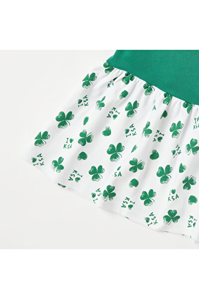 Juniors KSA National Day Print A-line Dress with Ruffled Sleeves