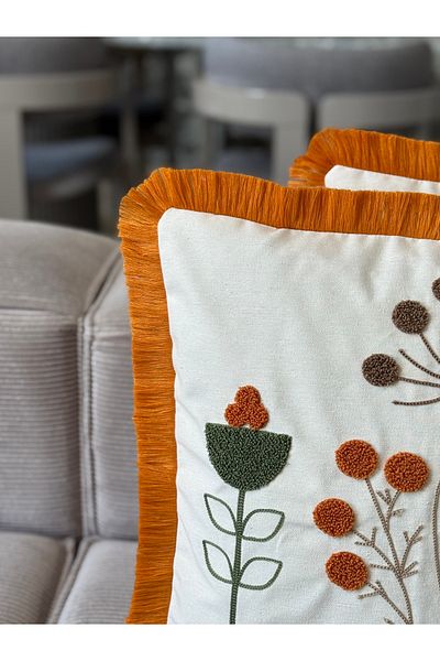 Skhome Husă de pernă modernă brodata cu franjuri 1 bucată 43x43cm(SPNC-20)