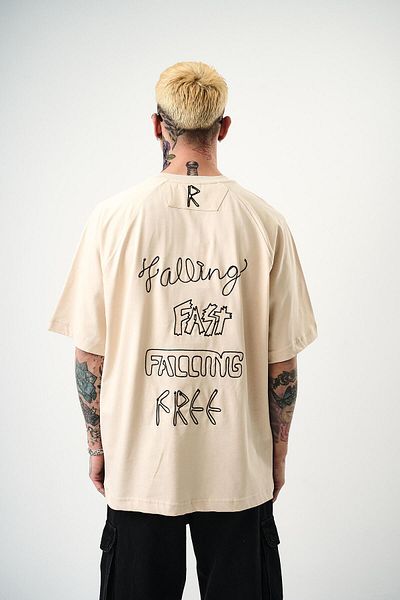 Respire Men's Fast Embroidered Oversize T-Shirt Beige