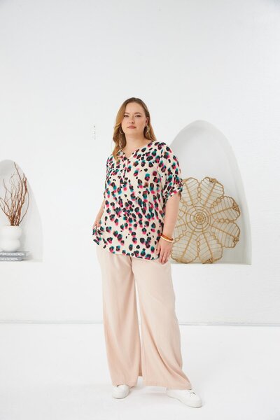 RMG Leopard Patterned Plus Size Blouse Fuchsia