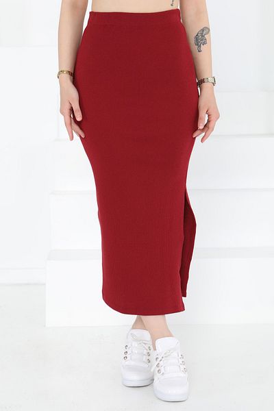 TOFİSA Slit Skirt Claret Red - 27233