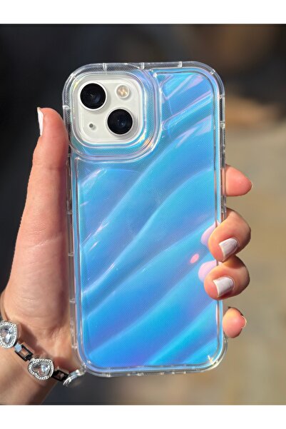 Caseji İphone 13 / 14 Uyumlu Kabartmalı Hologram Dalga Efektli Şeffaf Wave Kılıf