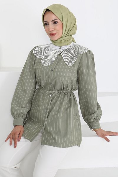 TOFİSA Striped Tunic Khaki - 27000