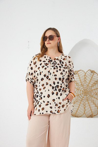 RMG Leopard Patterned Plus Size Blouse Mink