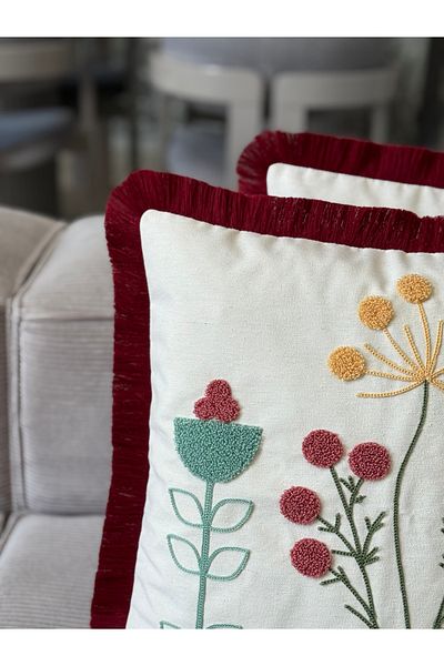 Skhome Husă de pernă modernă brodata cu franjuri 1 bucată 43x43cm(SPNC-19)