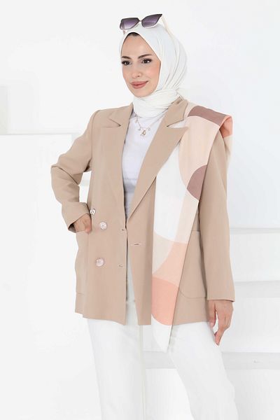 TOFİSA Buttoned Drawstring Jacket Beige - 27252