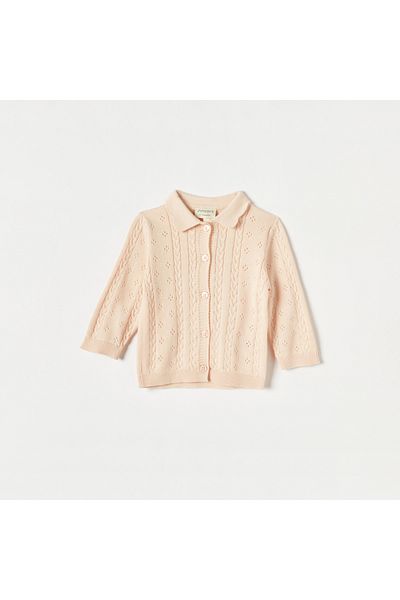 Juniors Textured Cardigan with Collar and Long Sleeves