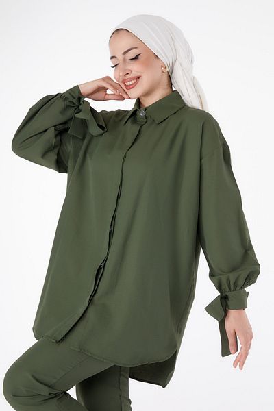 TOFİSA Sleeve Detailed Double Suit Khaki - 27085
