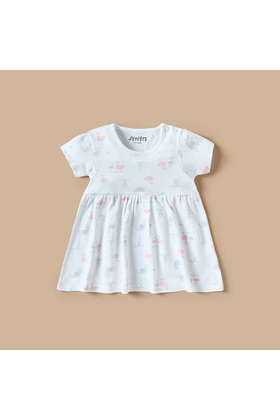 Juniors Printed A-line Dress with Round Neck - Set of 2