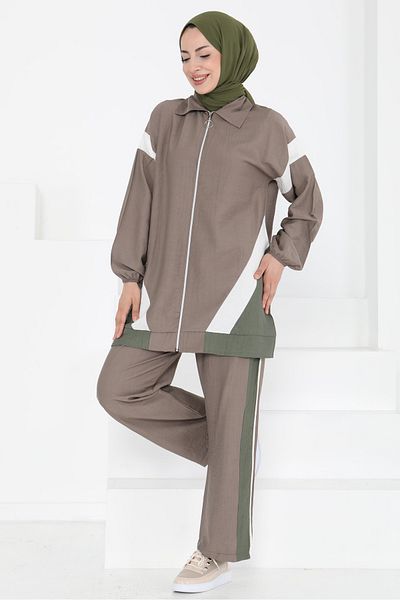 TOFİSA Garnished Zippered Double Suit Mink - 27176