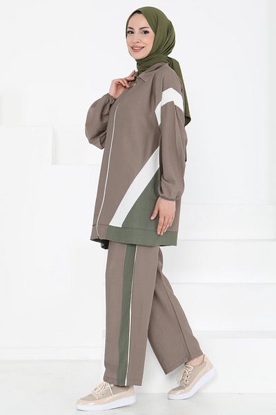 TOFİSA Garnished Zippered Double Suit Mink - 27176