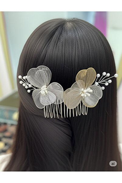 Çınar Aksesuar Agrafă de păr elegantă cu perle cu motiv floral pentru mireasă...