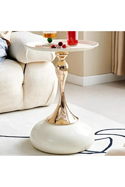 Generic Tables Nordic Accent End Sofa Metal and Gold Oak Round Modern Side Set Living Room Furniture Luxury