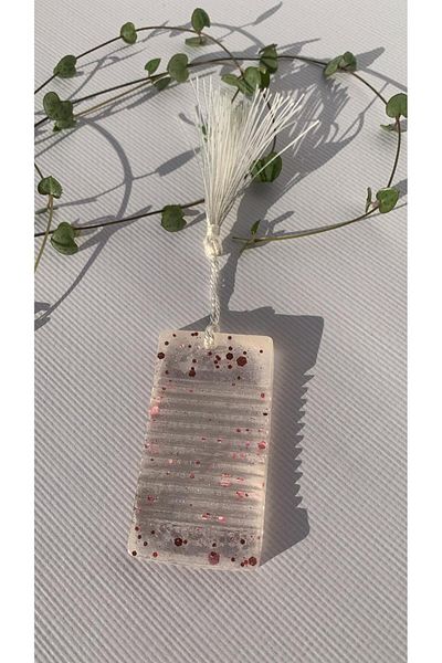 MISS GOLDEN Rectangular Shaped Book Bookmark Handmade with Pink Glitter Decorations on Transparent Epoxy