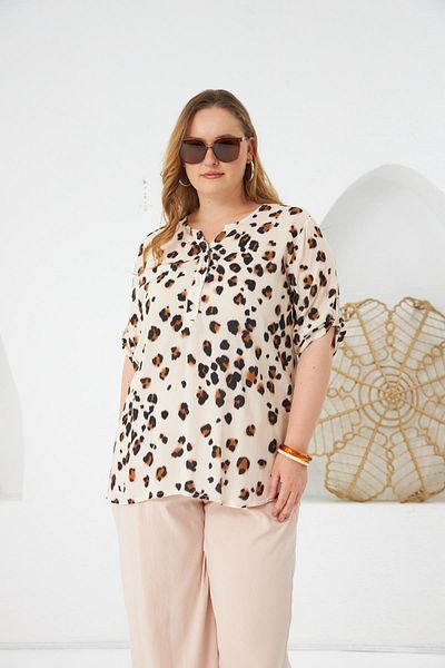 RMG Leopard Patterned Plus Size Blouse Mink
