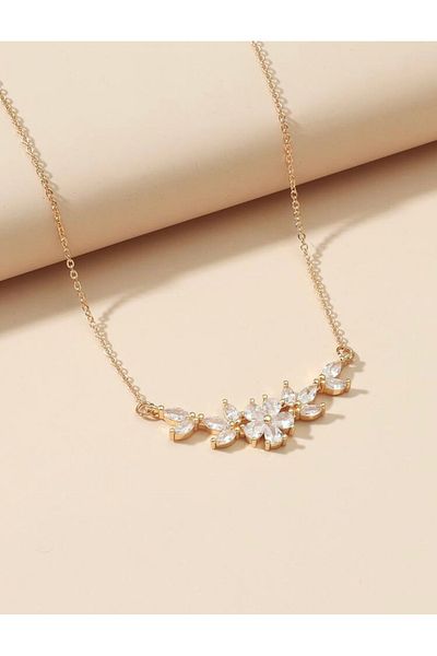Renkada Butterfly Dream Rose Color Silver Necklace Forget Me Not Flower Stone Necklace