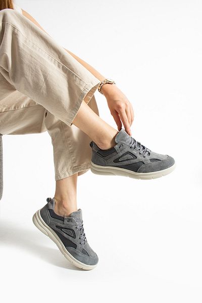 Getcho Stuan Women's Genuine Suede Leather Gray Sports Shoes