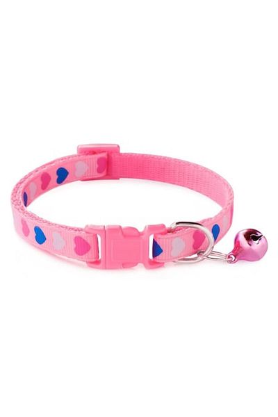 OEM Adjustable Collar for Dogs and Cats with Heart Patterns, Bell, Pink