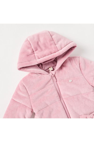 giggles Solid Hooded Coverall with Long Sleeves and Zip Closure