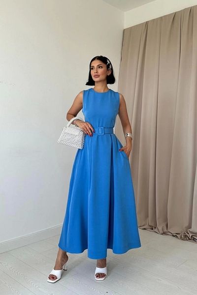 nedo7 Blue Halter Neck Flared Dress