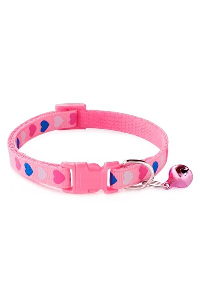 OEM Adjustable Collar for Dogs and Cats with Heart Patterns, Bell, Pink