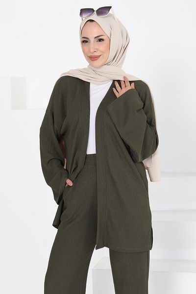 TOFİSA Pocketed Kimono Suit Khaki - 27131