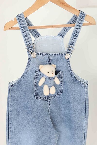 TOFİSA Girl's Light Blue Teddy Bear Jeans Slopet - 27065