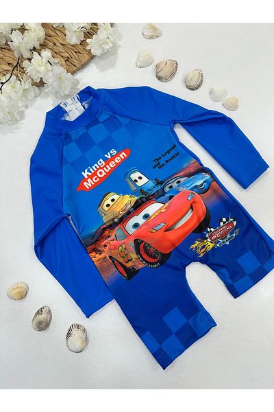 ChibuumKids Lightning Mcqueen Patterned Long Sleeve Swimsuit Jumpsuit