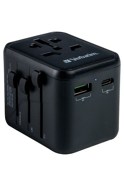 Verbatim Verbatim 49544 UTA-02 20W Universal Travel Adapter, USB-C PD 20W, USB-A QC 3.0, Black
