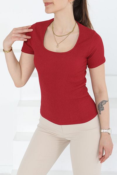 TOFİSA Short Sleeve Blouse Burgundy - 27235