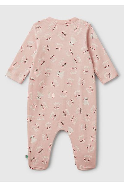 United Colors of Benetton Baby Dust Pink Patterned Snap Fastener Long Sleeve Jumpsuit