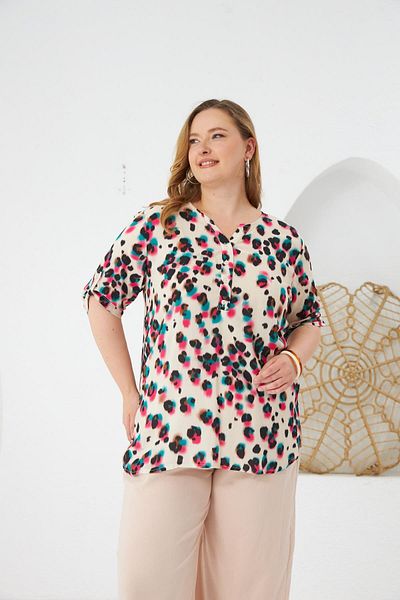 RMG Leopard Patterned Plus Size Blouse Fuchsia