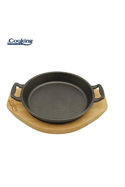 Heinner Pure cast iron serving pan, wooden stand, diameter 20 cm, induction base, Heinner